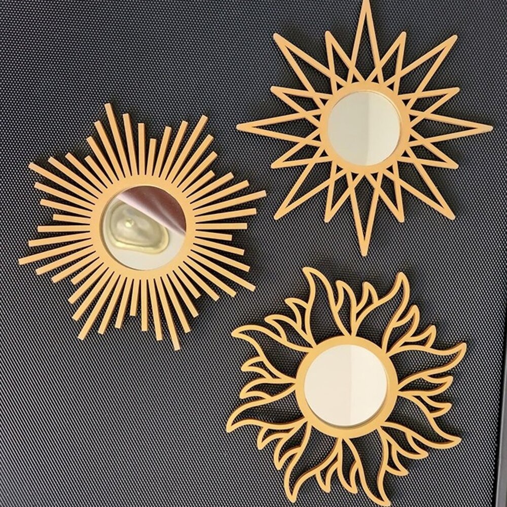 NEW 3 Pieces Gold Round Mirrors for Wall Decor,Wood Wall Mirrors Home Décor - Picture 4 of 8